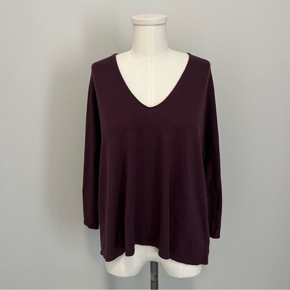 Aritzia Wilfred Free Aneta V-Neck Top Maroon Burgundy Loose Boxy Fit - Picture 4 of 15